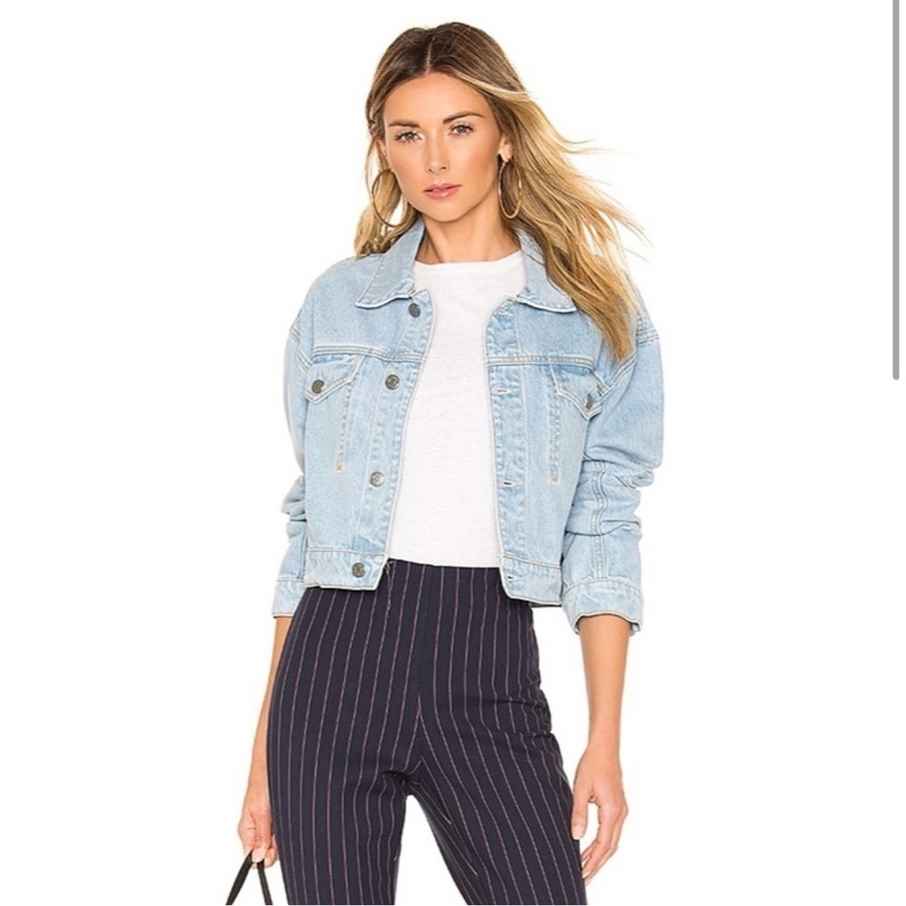 NWT GRLFRND Lacy Cropped Denim Jacket Size M